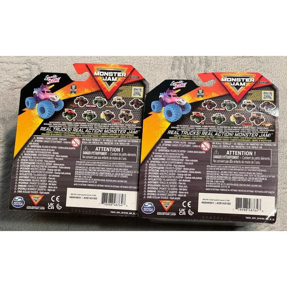 Lot 2x Monster Jam Sparkle Smash Series 33 Crazy Creatures 1:64 Truck NIB NIP￼￼